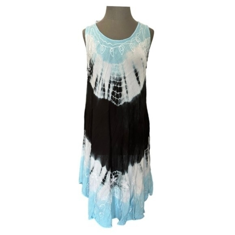 Women's Floral Embroidered Tie Dye Umbrella Midi Dress One Size Sleeveless NWT - Picture 4 of 8